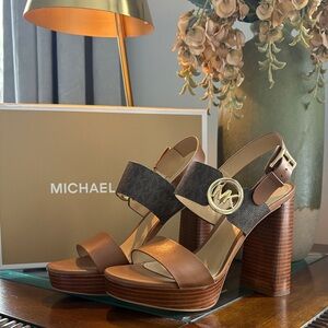 Michael Kors Tan and Black Heeled Sandals